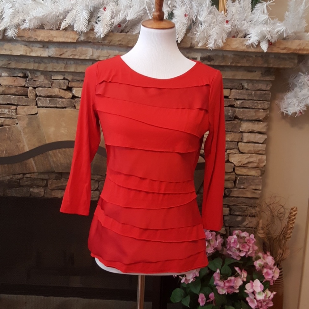 Vince Camuto Tomato Zig Zag 3/4 - Sleeve Blouse